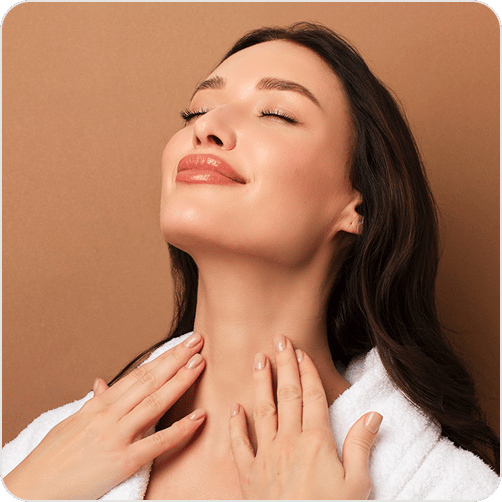 Woman touching her neck